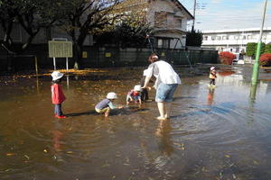 公園が水たまりに