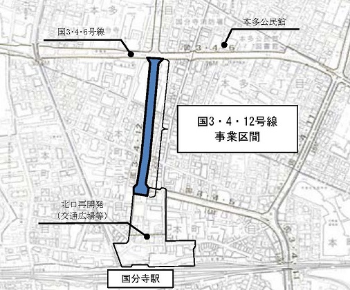 国分寺都市計画道路3・4・12号国分寺駅上水線案内図