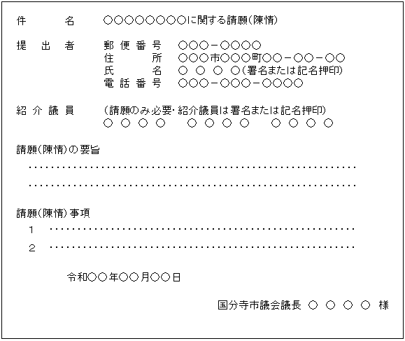 請願・陳情　書式例の画像