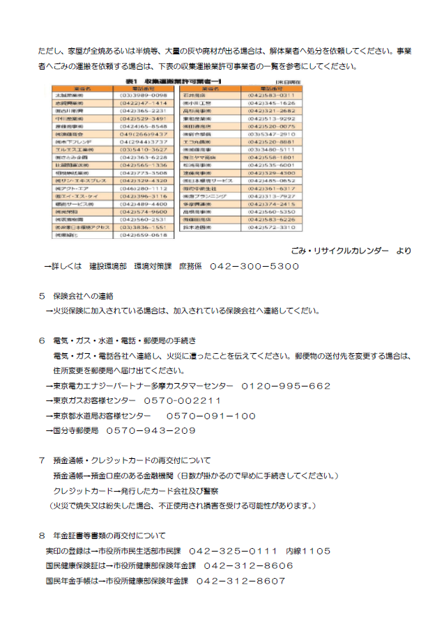 火災に遭われた方へ