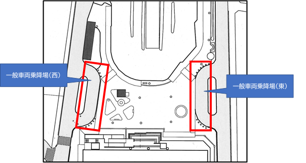 一般車両乗降場の位置(東西)